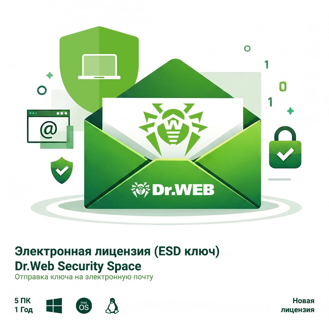Электронная лицензия (ESD ключ) Dr.Web Security Space 12М 5 ПК новая